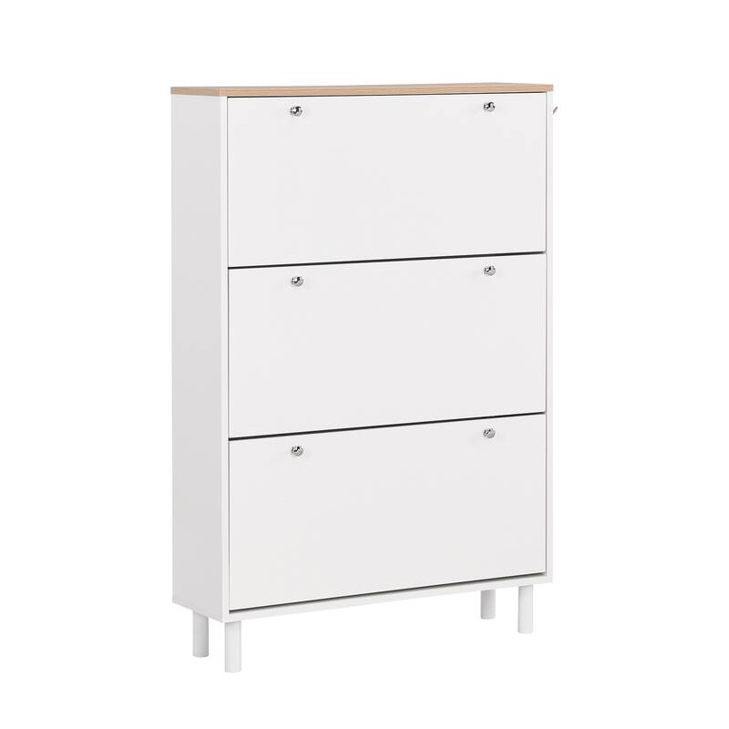 Merax Narrow Design Shoe Cabinet with 3 Flip Drawers, 3 Hooks