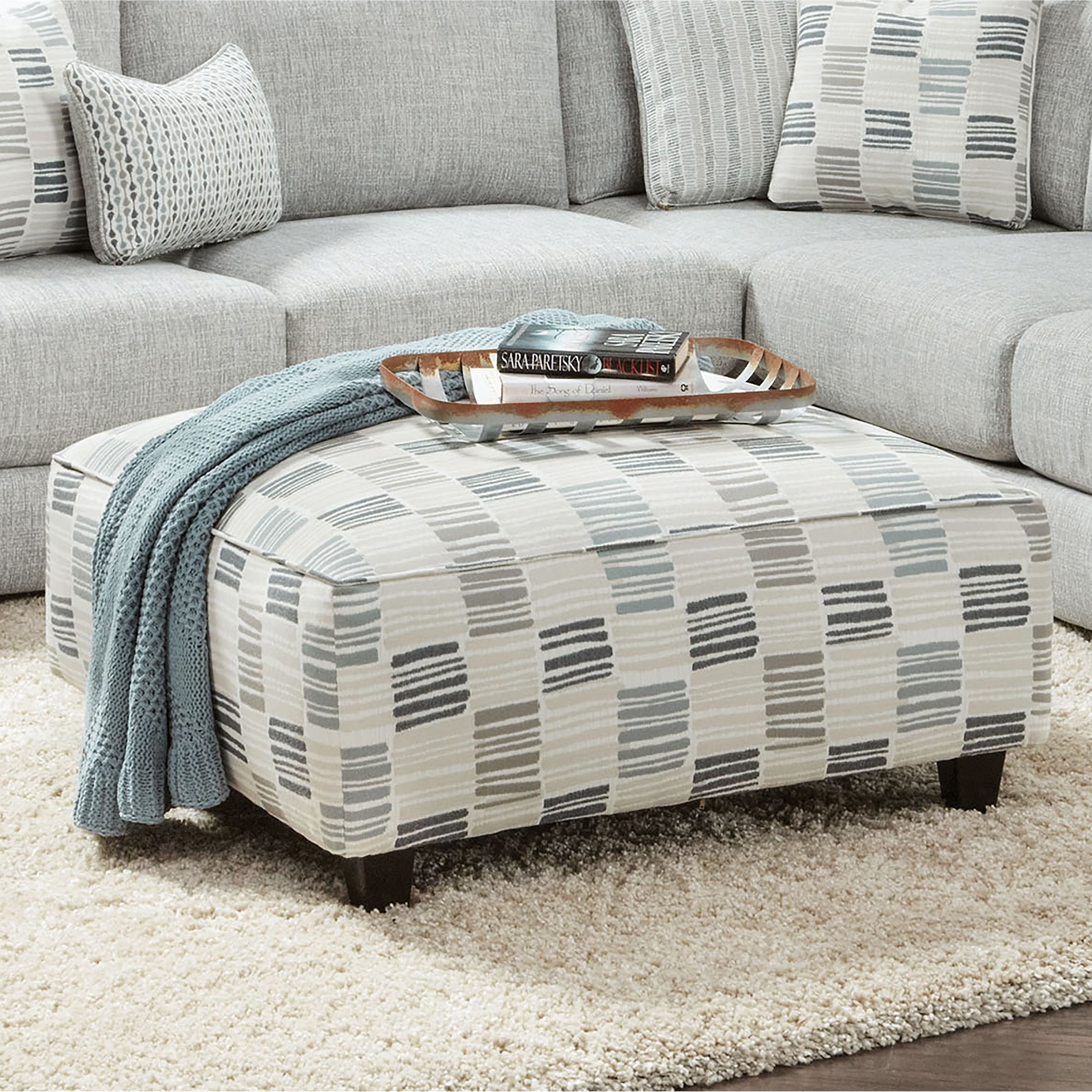 Eldan Transitional Grey Chenille Padded Cocktail Ottoman by