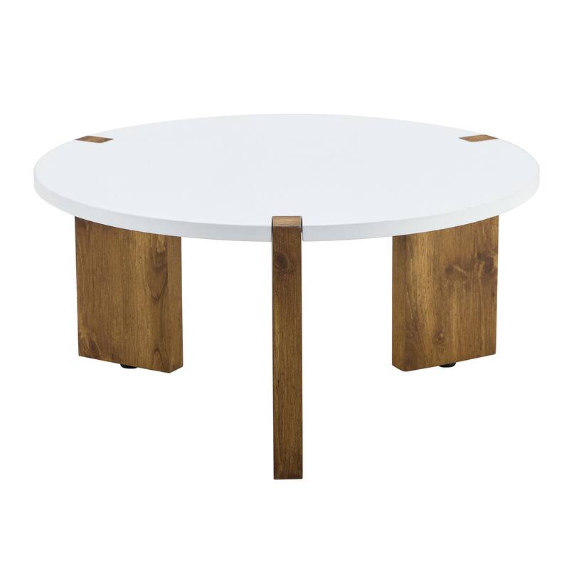33.4-inch diameter minimalist circular MDF material coffee table. The unique embedded design and the support of three table legs
