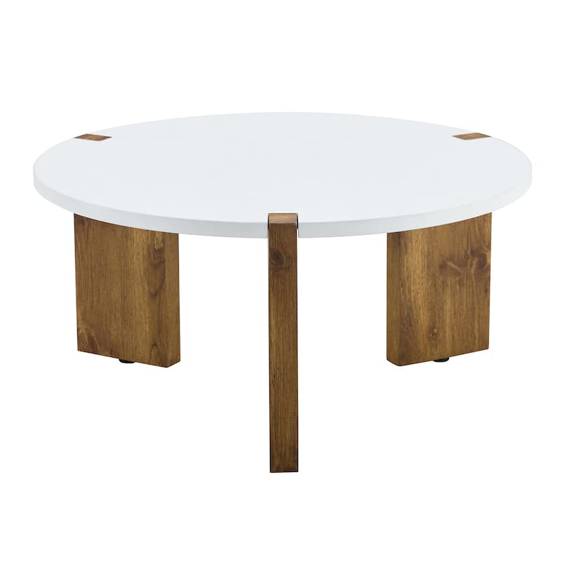 Roomfitters Round MDF Coffee Table with Embedded Design, 33.4" Diameter Modern Minimalist Accent Table, White
