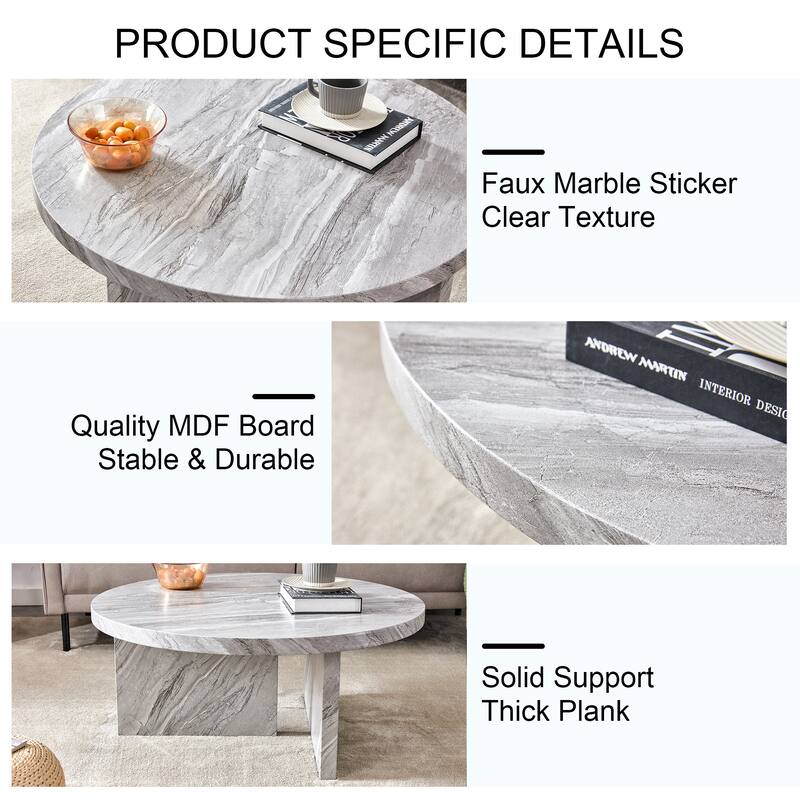 A white MDF material circular patterned coffee table, a 31.4-inch white center table, modern coffee table