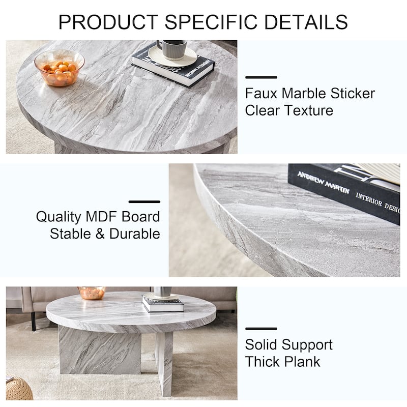Gray MDF material circular textured coffee table dining table