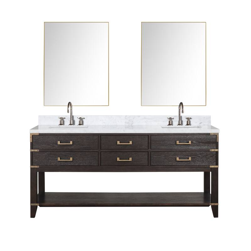 Lexora Norwalk Bath Vanity, Carrara Marble Top, Faucet Set, and Mirror