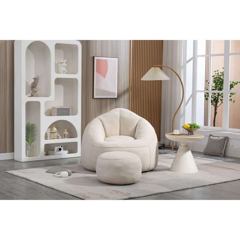 Bean Bag Sofa Chair With Footrest - Beige