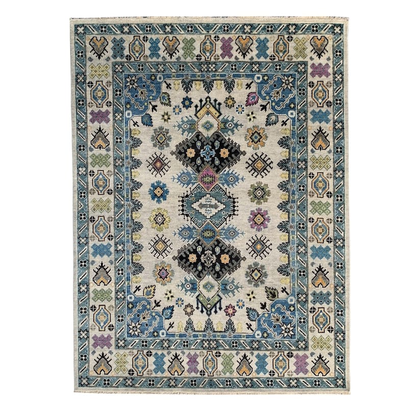 Beige Hand Knotted Wool Traditional Rug 6' x 9' - Ornamental Medallion 0.5" Pile Stain Resistant - N/A