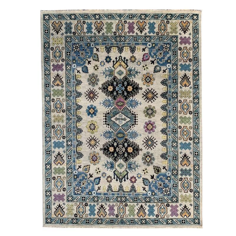 Beige Hand Knotted Wool Traditional Rug 8' x 10' - Ornamental Medallion 0.5" Pile Stain Resistant - N/A