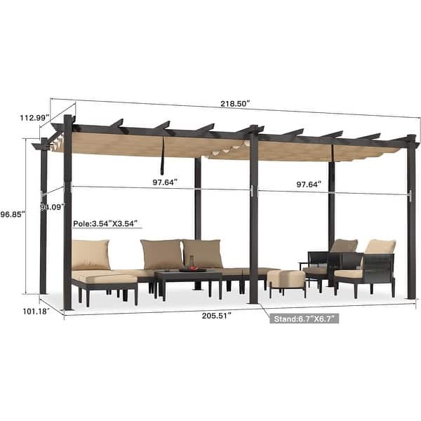 dimension image slide 2 of 21, PURPLE LEAF Gazebo Outdoor Retractable Modern Large Size Pergola w Lights