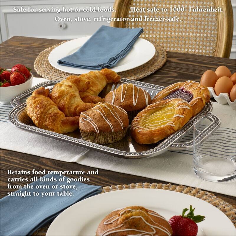 Wilton Armetale Flutes Pearls Rectangular Tray with Handle