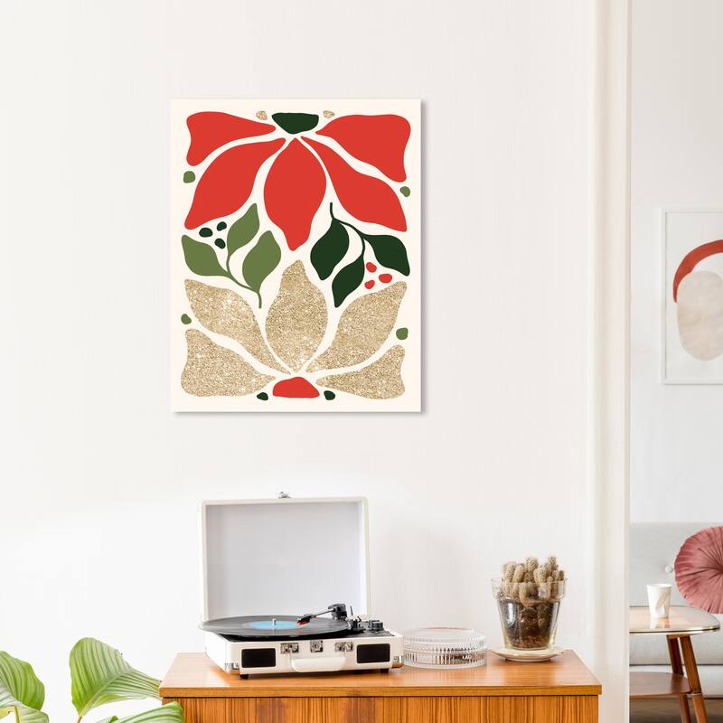 Wynwood Studio Canvas Floral and Botanical The Poinsettias Glam Gold Glam Wall Art Canvas Print - 20 x 24