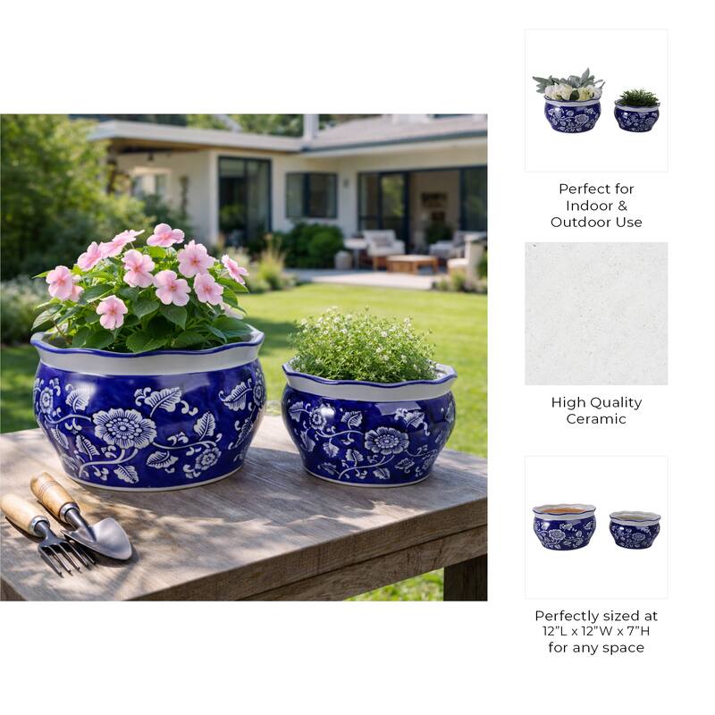 Traditional Ceramic Chinoiserie Planters - Set of 2