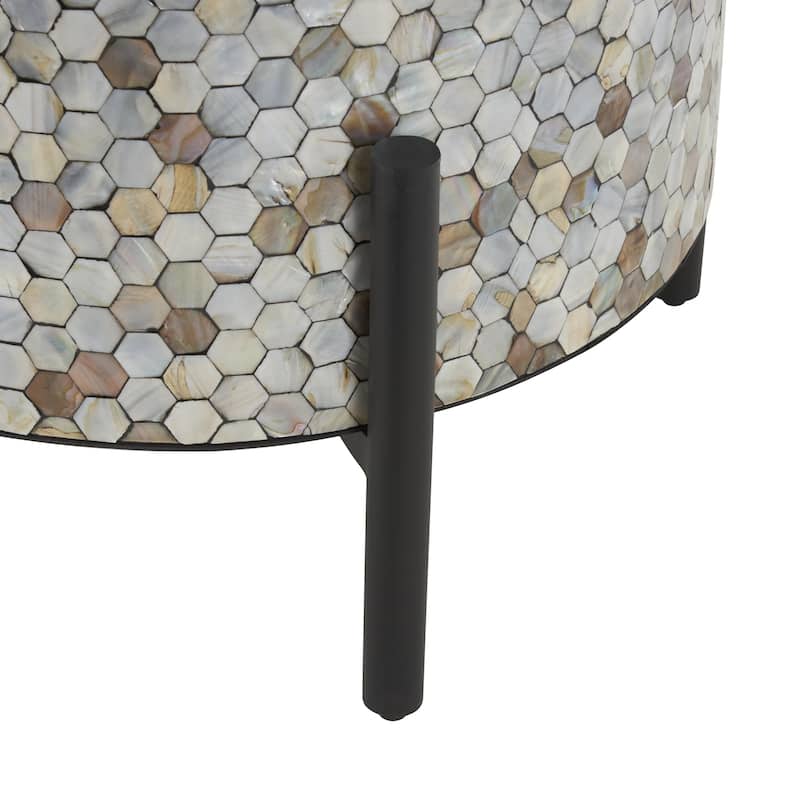 Mother of Pearl Shell Geometric Handmade Mosaic Inlay Accent Table with Black Metal Legs - Multi Colored - Roche River Decor