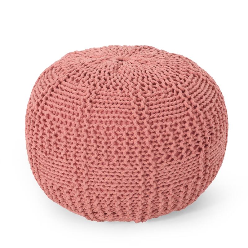 Hortense Indoor Cotton Knitted Round Pouf by Christopher Knight Home