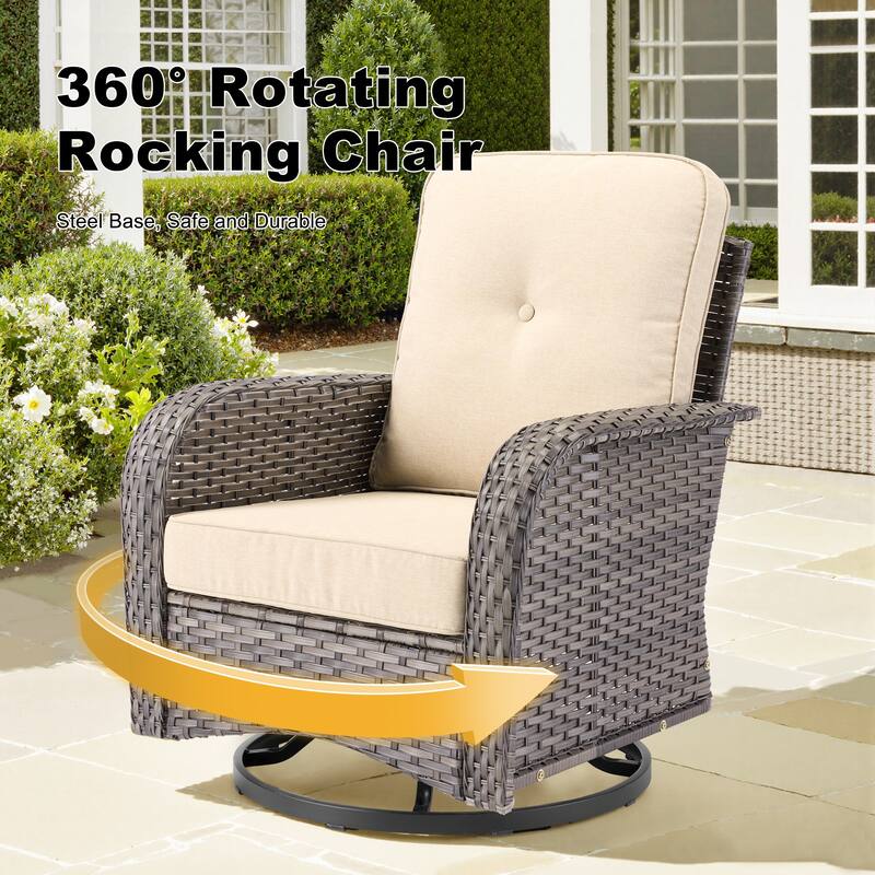 OVIOS 5 Piece Outdoor Wicker Loveseat Rocking Chair Set