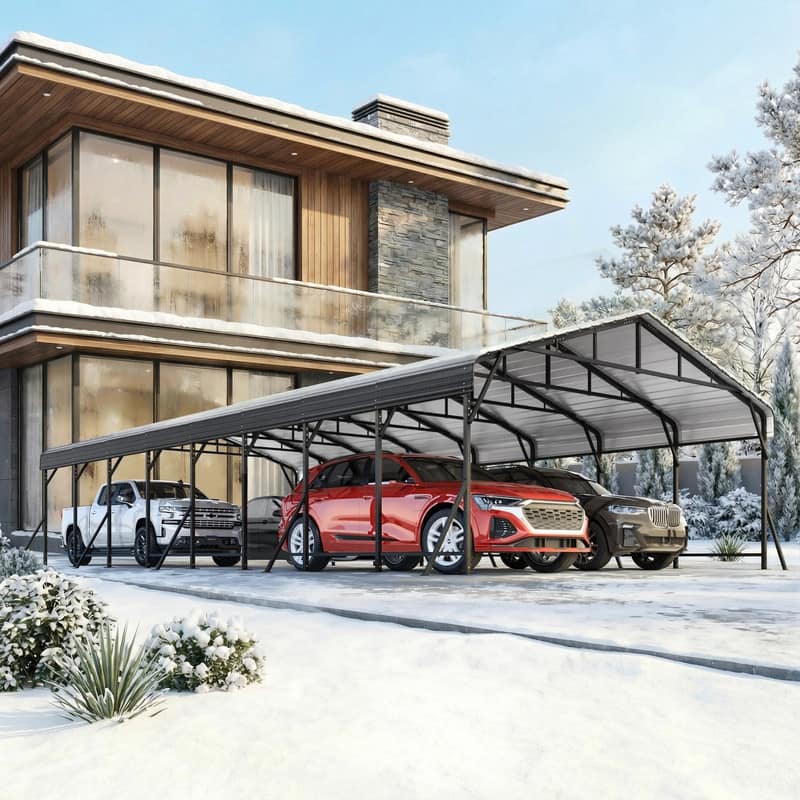 Erommy Outdoor Carport with Galvanized Steel Roof, Heavy-Duty All-Weather Shelter for Cars, Boats and Equipment