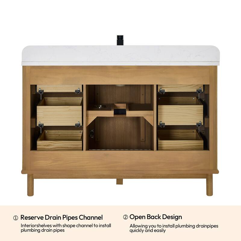 Seoul Bath Vanity with White Grain Composite Stone Top without Mirror