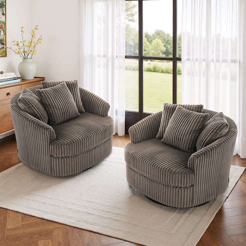 UIXE Oversize 43" Plush Corduroy Swivel Barrel Chair Comfy Accent Chair For Living Room