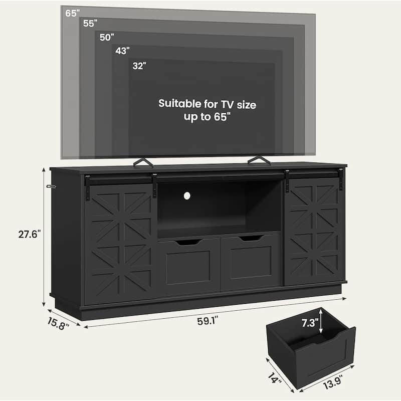 Farmhouse TV Stand 65 Inch TV Entertainment Center 2 Drawers Sliding Barn Doors