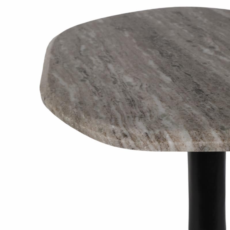 Curved Marble Top with Metal Base End Table - Black, 21 in.