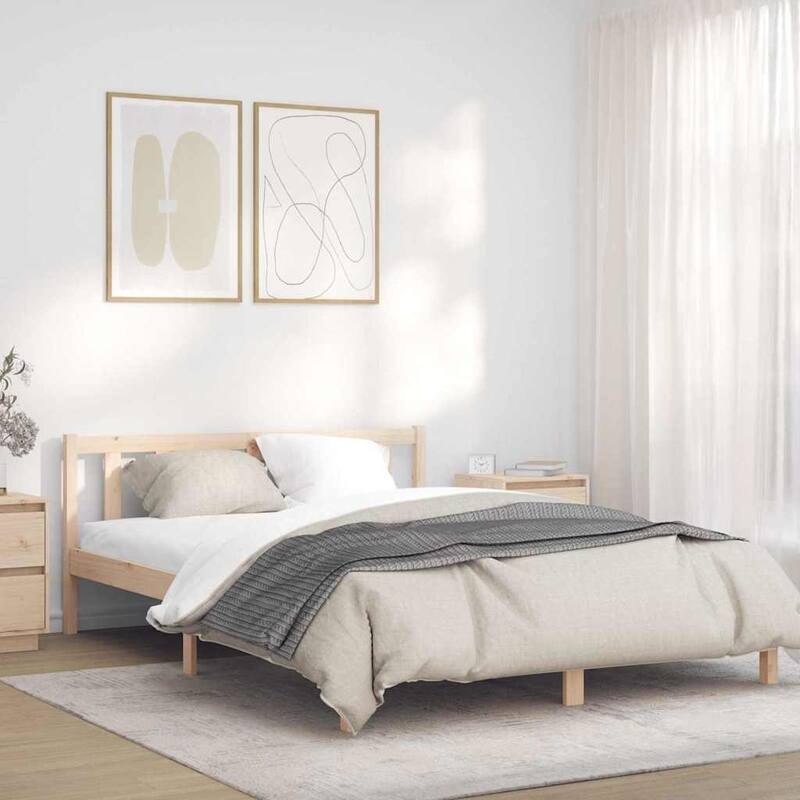 vidaXL Bed Frame Natural in Solid Pine Wood - Queen