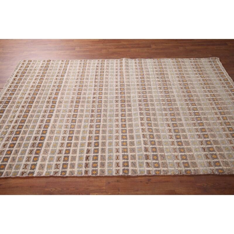 All-Over Checkered Moroccan Area Rug Handmade Wool Carpet - 4'11"x 7'6"