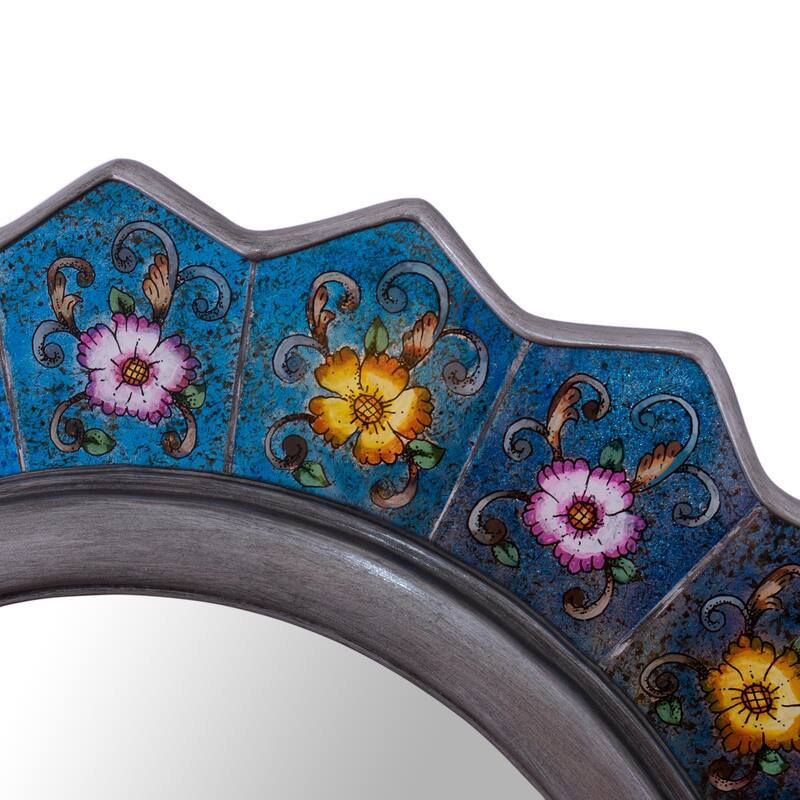 Novica Handmade Blue Star Reverse-Painted Glass Wall Mirror