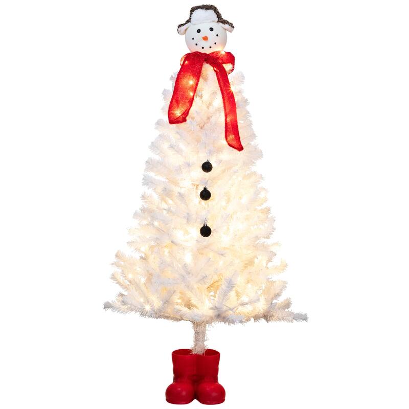 Pre-lit Snowman Medium Artificial Christmas Tree - 4’ - Clear Lights - 4 Foot