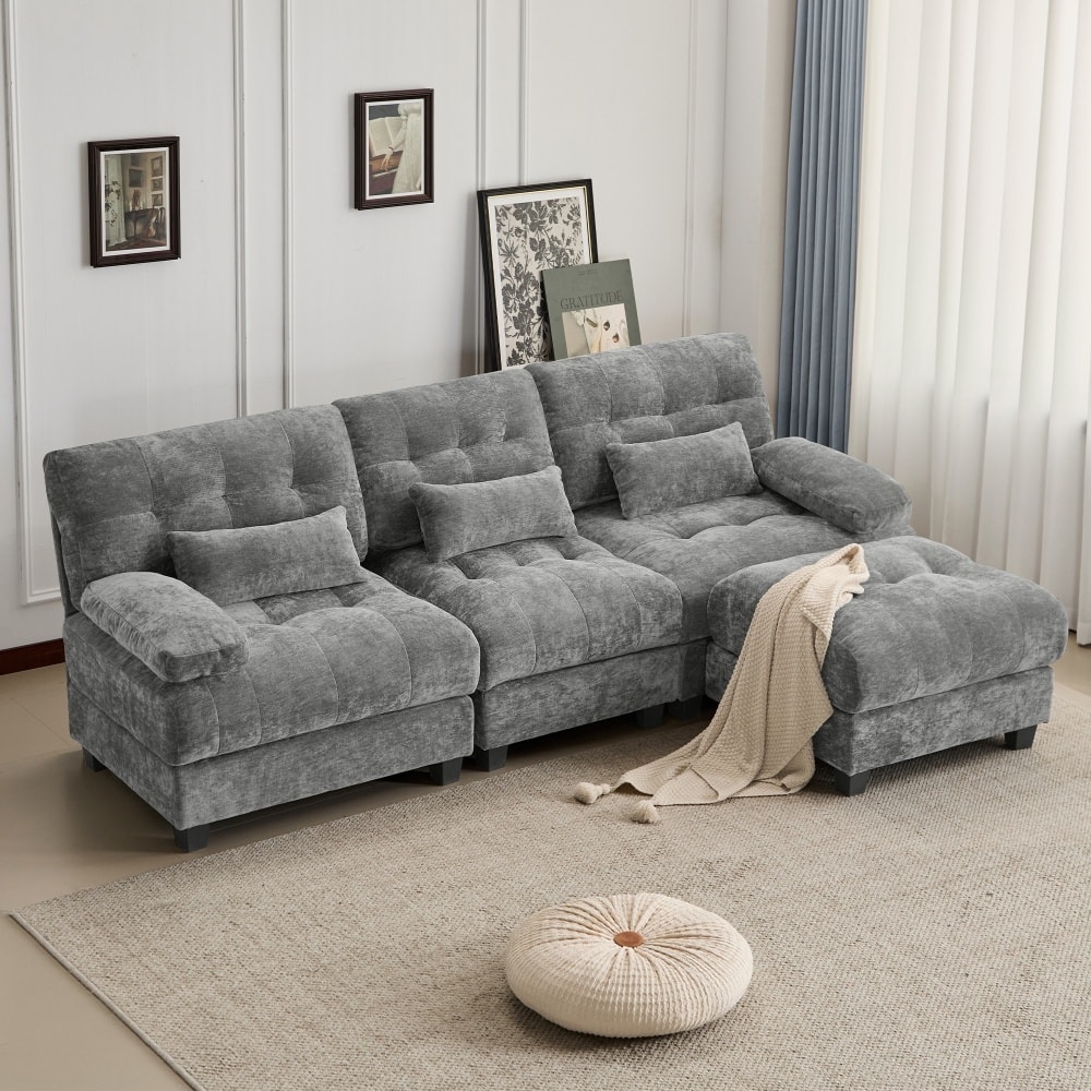 93" Modern Adjustable Backrest Sectional Sofa Set with Throw Pillows