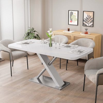 47.25"to 63" Extendable White Glossy Dining Table 1PC