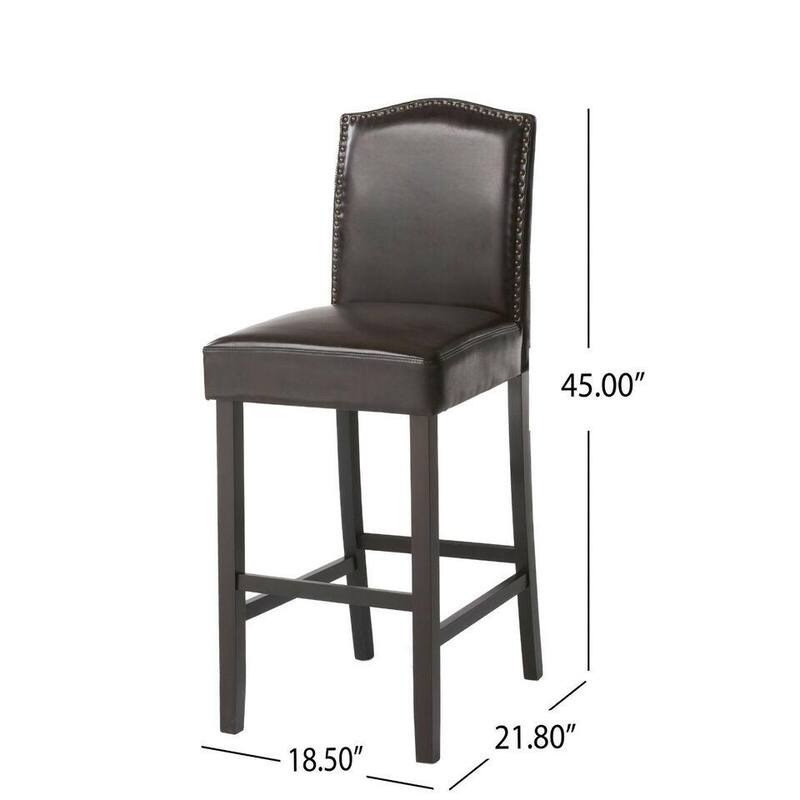 Set of 2 PU Leather Upholstered Bar Stools with Nailhead Trim