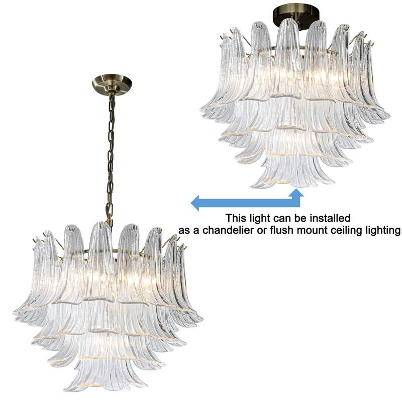 24'' Wide Vintage Mid-Century Modern Flush Mount 4-Light 4-Tier Clear Art Glass Pendant With Antique Bronze Finish - W24''