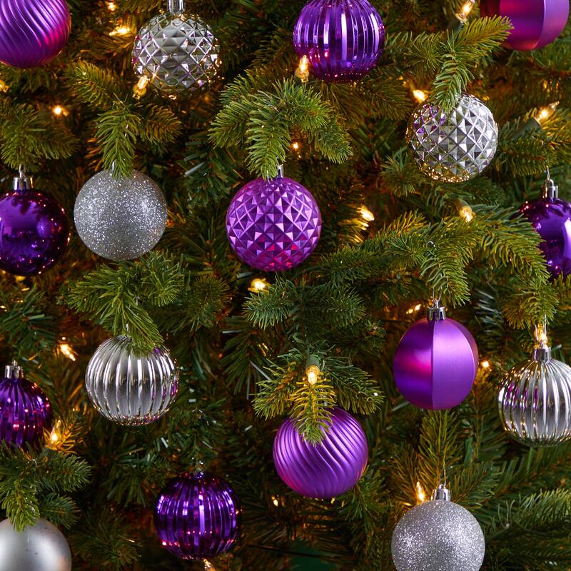101ct Silver Purple Shatterproof 3-Finish Christmas Ball Ornaments 2"