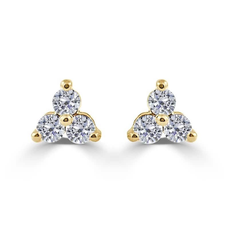 Joelle Collection Diamond Earrings - 3-Stone Cluster Earrings 14K Yellow Gold Beautiful Gift