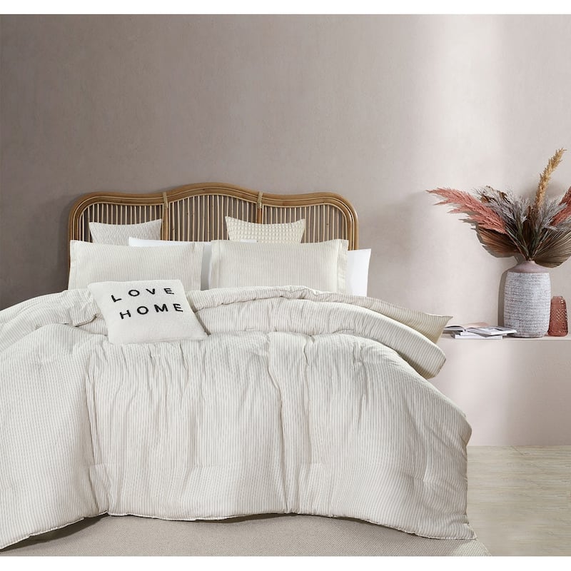 Berline White Gray Striped 100% Cotton Comforter Set King