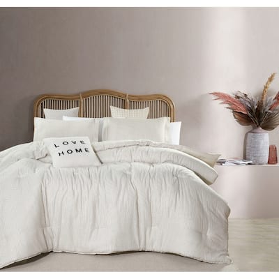 Berline White Gray Striped 100% Cotton Comforter Set King