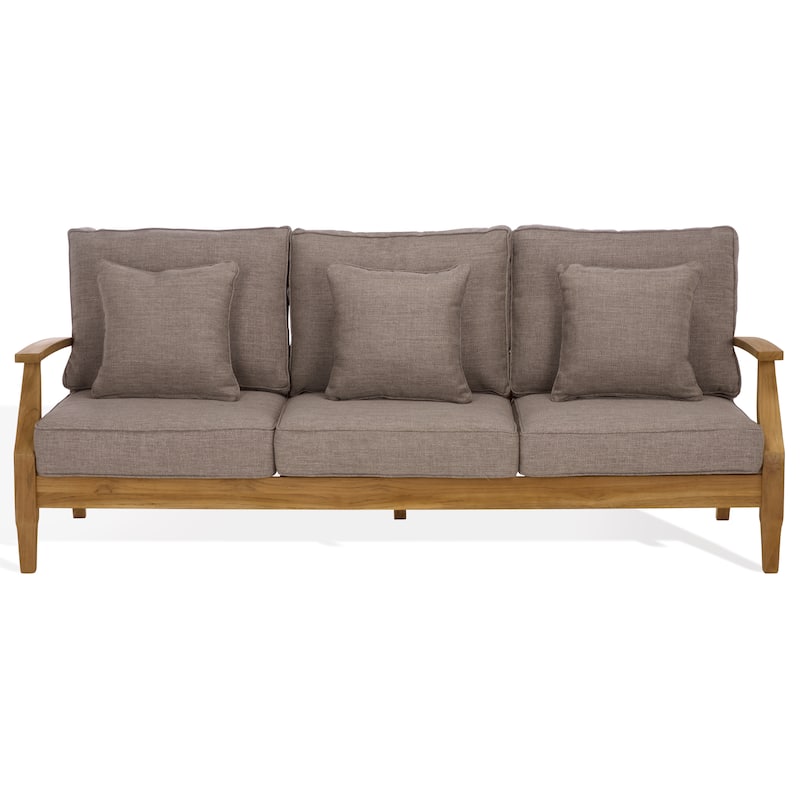 SAFAVIEH Couture Martinique Wood Patio Sofa - Natural Teak / Taupe