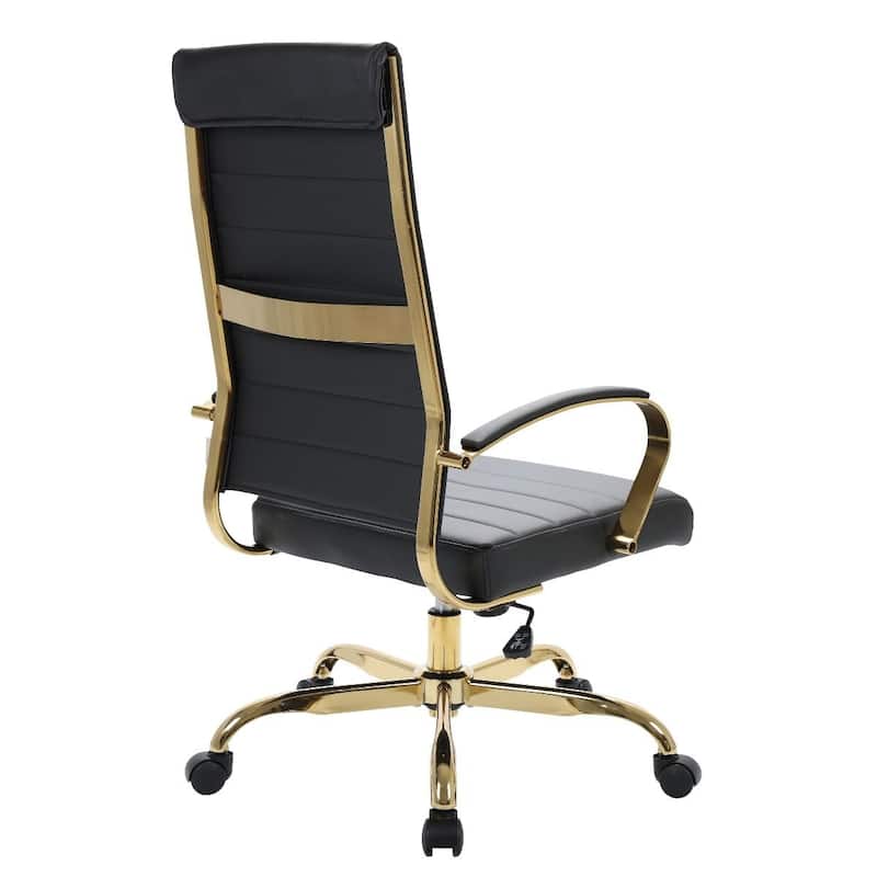 LeisureMod Benmar High-Back Leather Office Chair With Gold Frame - Red - 24.5"Dx22.5"Wx46"H