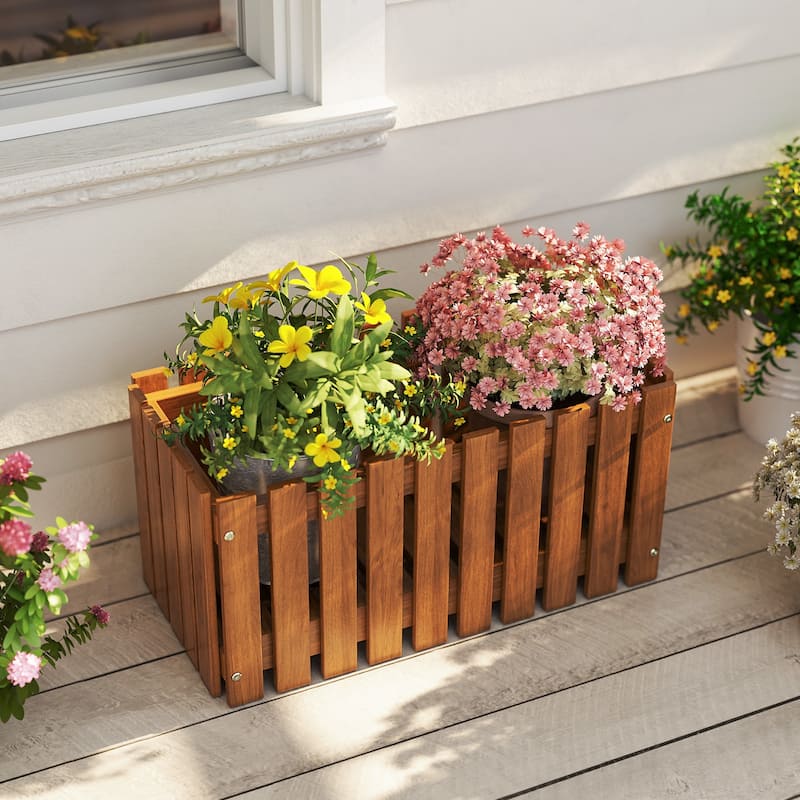 Solid Wood Flower Box Planter with Slat Design Indoor Outdoor Garden Bed for Vegetables Herbs and Flowers - 25" x 12" x 12"