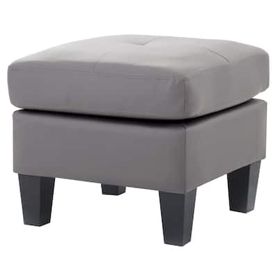 Tufted Faux Leather Upholstered Ottoman - 23" - Gray