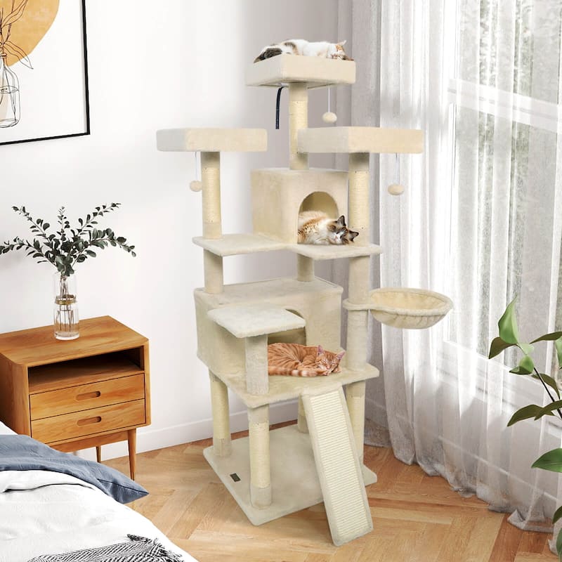 Costway 65” Tall Multi-level Cat Tree with 3 Upholstered Top Perch 2 - See Details