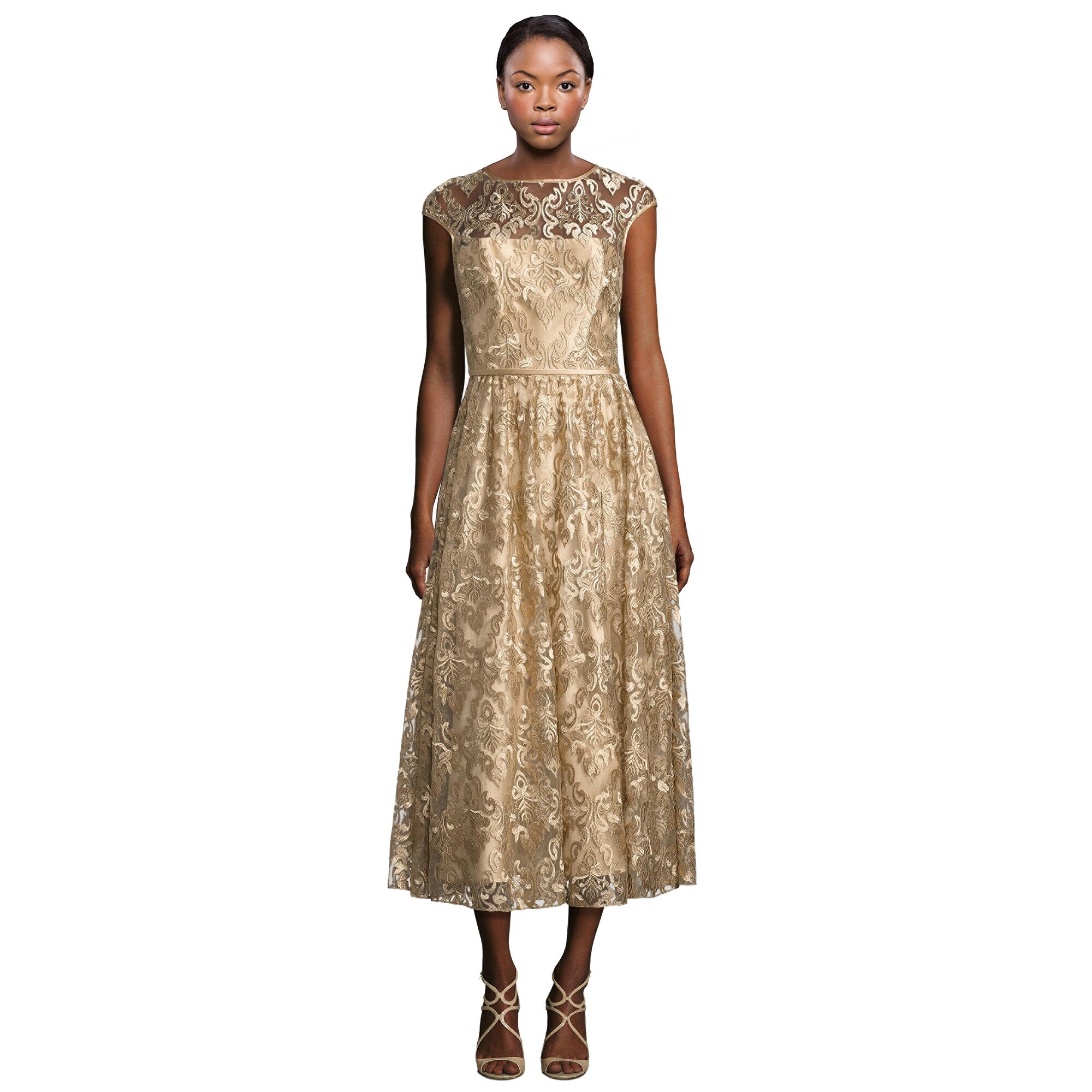 gold midi cocktail dress
