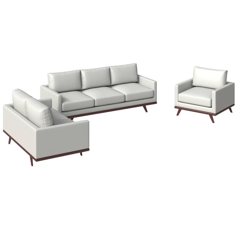 3-Piece Sofa Set Upholstered in Leather with Birch Wood Base Chester Collection - White
