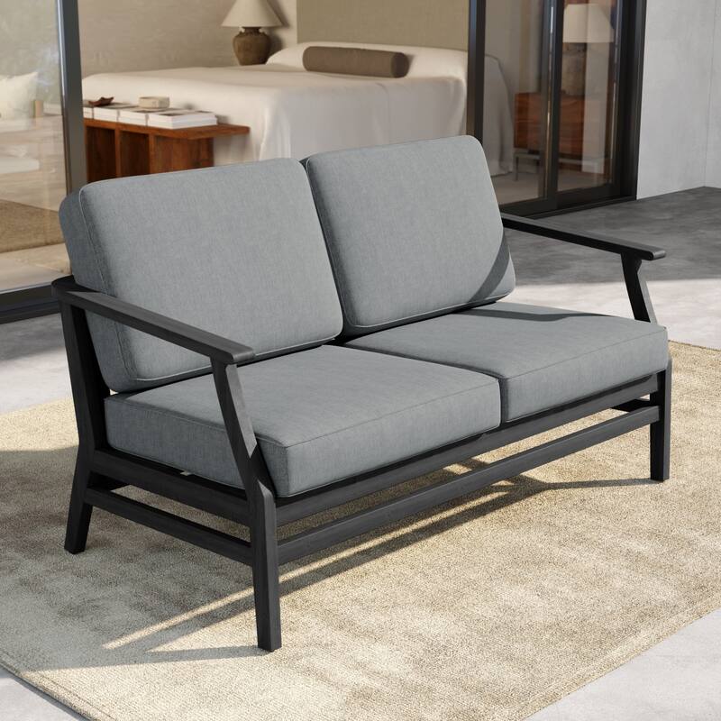 Outdoor Teak Wood Loveseat Sofa with Water-Resistant Cushions