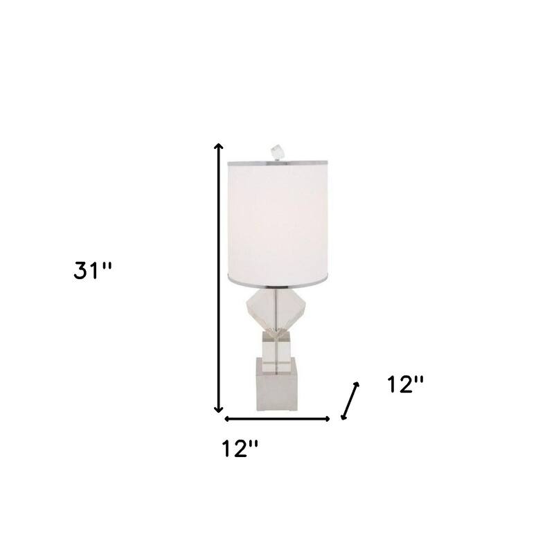 HomeRoots 31" Clear And Silver Faux Crystal Geometric Table Lamp LED With White Drum Shade - 12' X '31' X '12