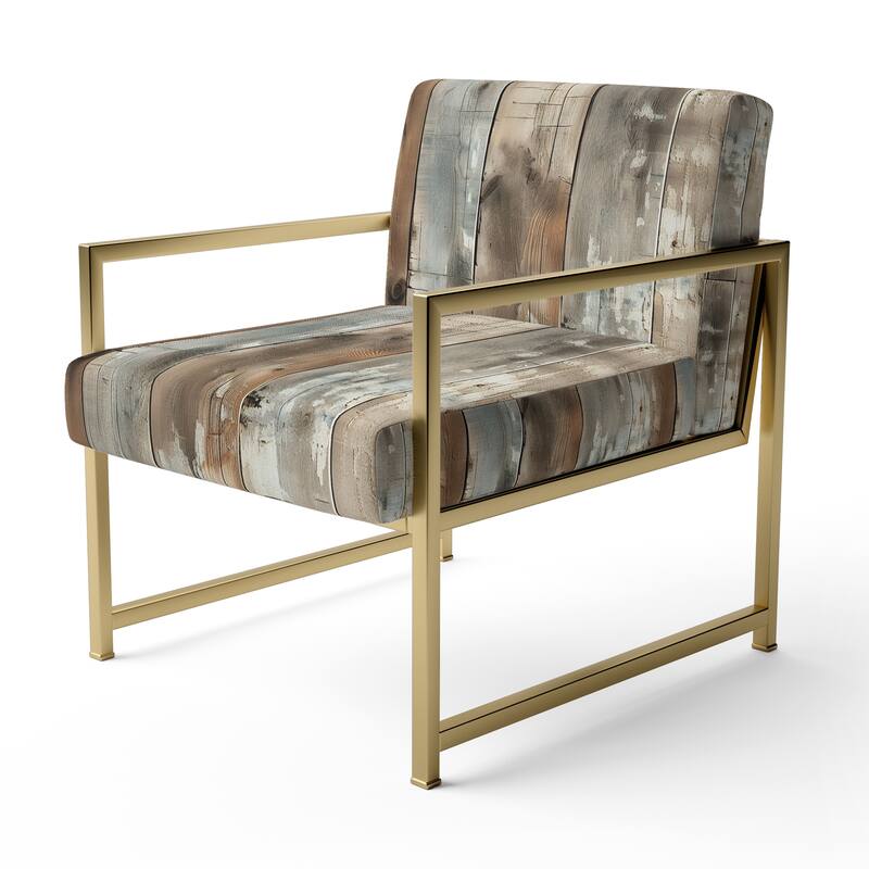 Designart "Rustic Farmhouse Wooden Planks I" Upholstered Abstract Accent Chair - Vintage Side Chair in Multiple Color