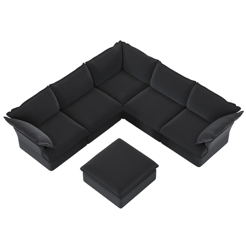 L-shape Linen Sofa Modern Upholstered Sectional Sofa with Ottoman