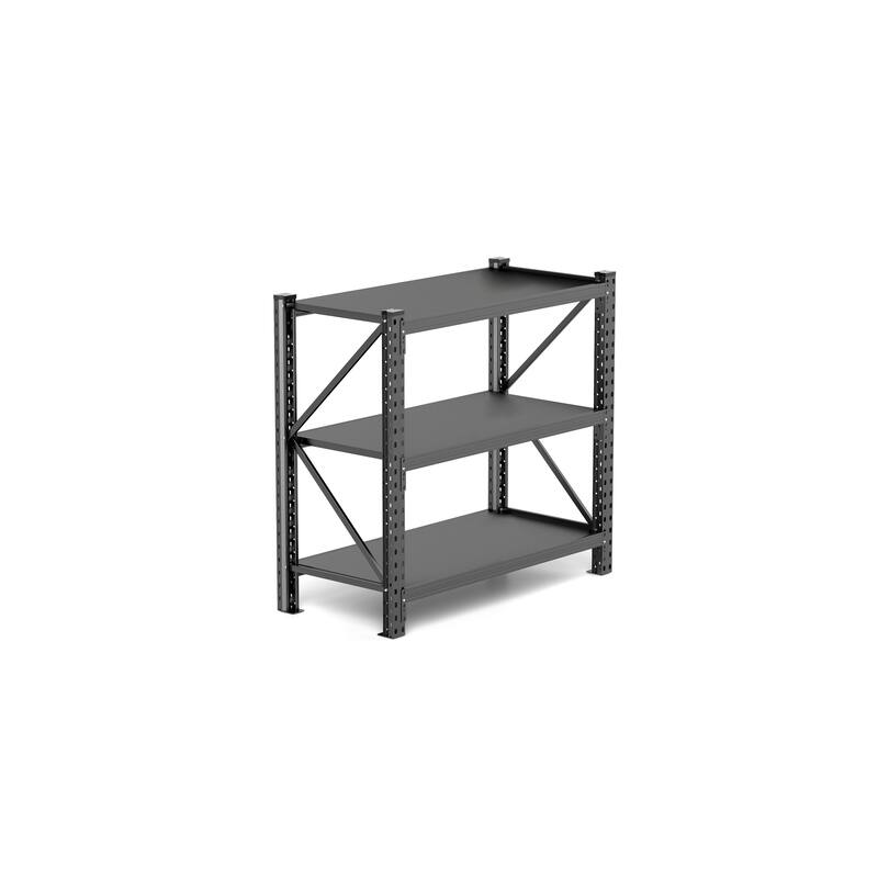3-Tier Industrial Shelving Rack - 63in, Heavy Duty Steel Shelving Unit Adjustable, Black, Requires Assembly