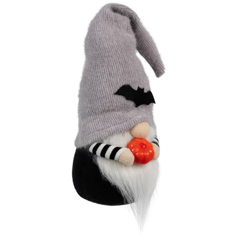 Standing Gnome with Pumpkin and Bat Hat Halloween Figurine - 9.5"