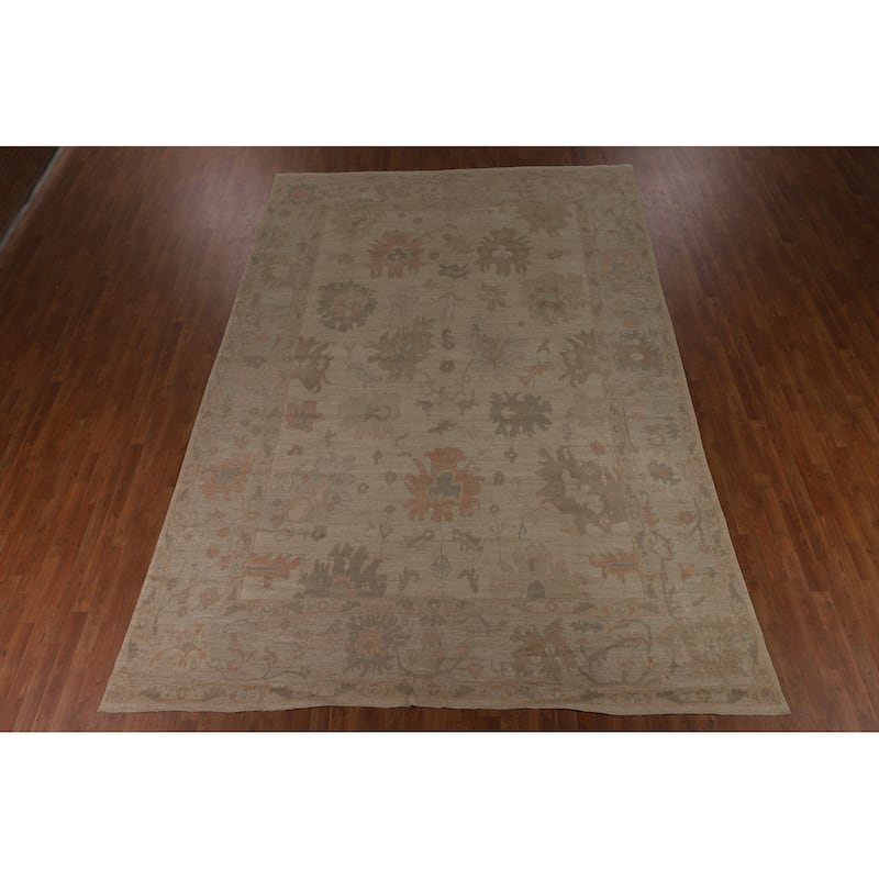 Earth Tone Vegetable Dye Oushak Area Rug Handmade Wool Carpet - 9'7"x 13'5"