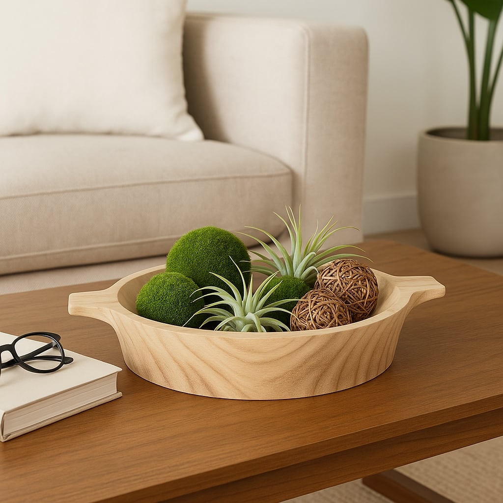 Oval Wooden Decorative Bowl with Handles - Home Decor - 16", Brown - 16.0"