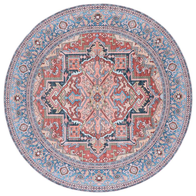 SAFAVIEH Arizona Filoftea Machine Washable & Slip Resistant Rug - 6' Round - Rust/Blue